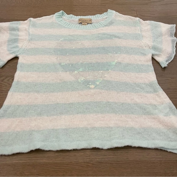 Wildfox Brigittes Heart Lake House Tee in Bleached Aqua Knit Sequin Sweater Tee - Picture 4 of 9